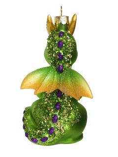 Дракон с золотым декором зелёный, 11 см, стекло+полирезин 3