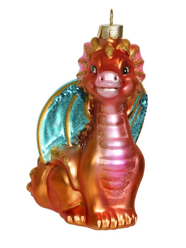 Дракон Китайский оранжевый, 11 см, стекло