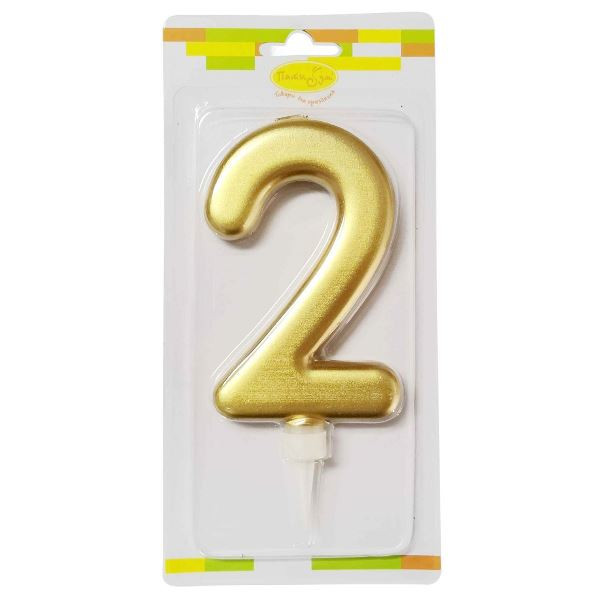 Свеча Цифра 2, размер 12 см (золотая)