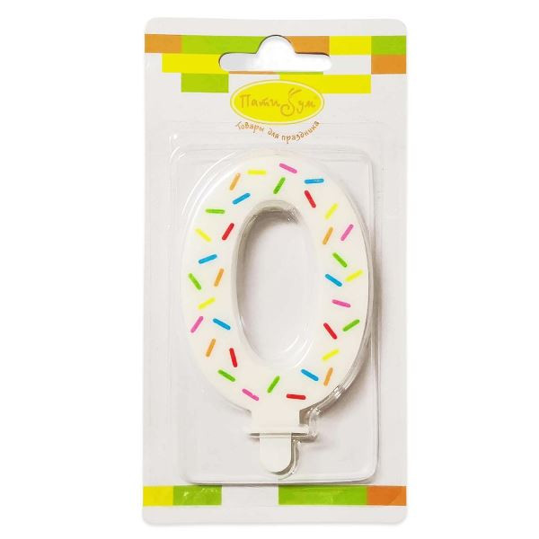 Свеча Цифра 0, размер 7.5 см (искры)