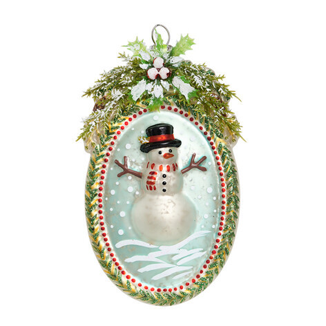 Овал 'Лесной снеговичок' винтаж (стекло) 8х2,5х13,5 см