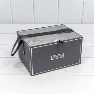 Коробка Серая, с прозрачной крышкой и ручкой, 21.5х16х12 см