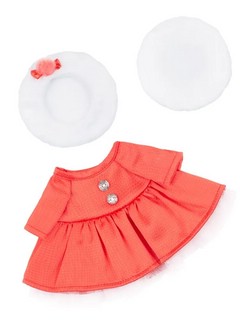 Коралловое платье и белый берет для Зайки Ми, 23 см