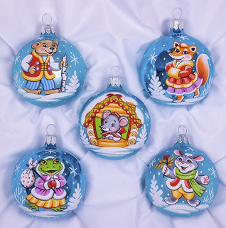 Набор 'Теремок' из 5-ти елочных шаров, стекло, артикул С 2392