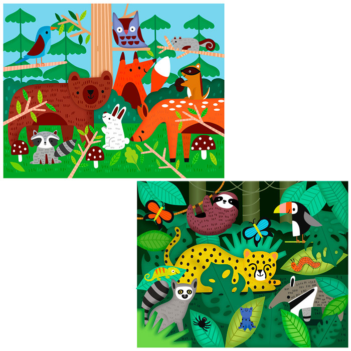 Пазл 2в1 'В мире животных', по 20 деталей