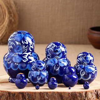 Матрёшка «Гжель» 13 см, синее платье, 10 кукол, ручная роспись 2