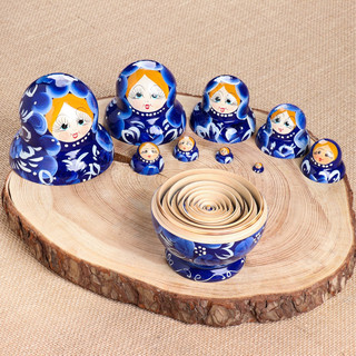 Матрёшка «Гжель» 13 см, синее платье, 10 кукол, ручная роспись 4