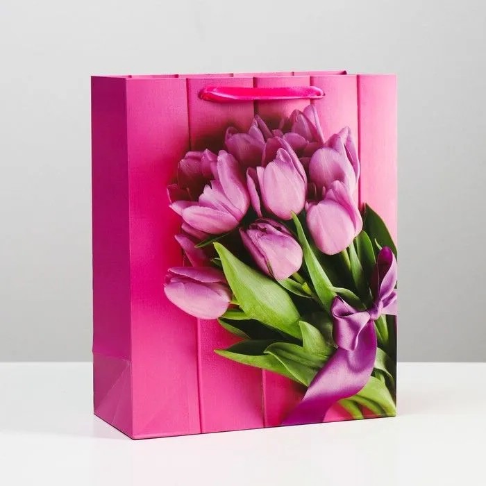 Пакет ламинированный 'Тюльпаны', 26 x 32 x 12 см