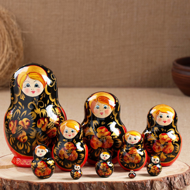 Матрёшка 'Хохлома' 16 см, 10 кукол, ручная роспись