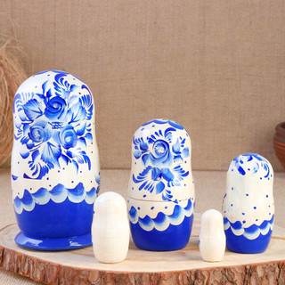 Матрёшка «Гжель» 18 см, синее платье, 5 кукол 4