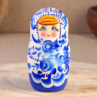 Матрёшка «Гжель» 18 см, синее платье, 5 кукол 5