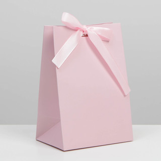 Пакет подарочный с лентой «Розовый», 13 x 19 x 9 см