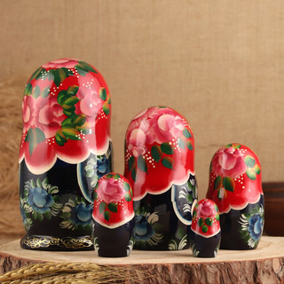 Матрёшка «Тройка» люкс 15 см, красный платок, 5 кукол 2