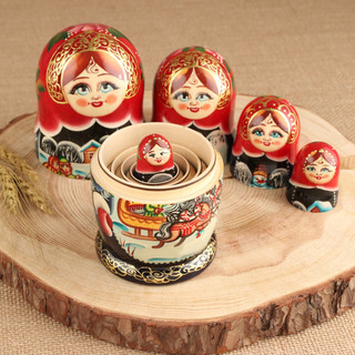 Матрёшка «Тройка» люкс 15 см, красный платок, 5 кукол 4