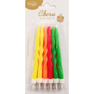 Свечи Спирали Большие Неоновые 12 штук, с держателями, 10 см