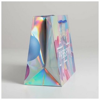 Пакет подарочный голографический 'Birthday Present', 23 x 10 x 18 см 2