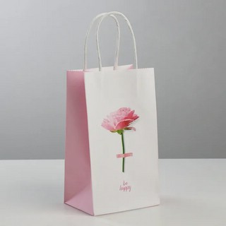 Пакет подарочный крафт «Be happy», 12 x 21 x 9 см