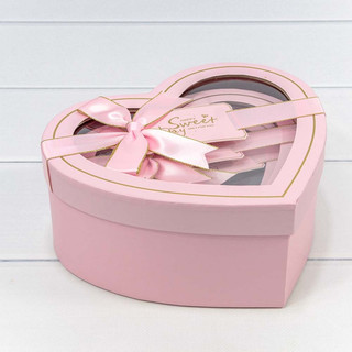 Коробка 'Сердце' с окошком и бантом, 16.2х14.3х6 см, розовый