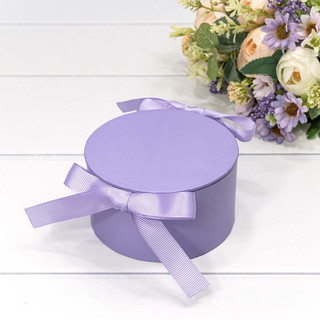Коробка круглая 11х6 см, с лентами, светлый пурпурно-синий