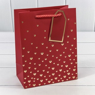 Пакет подарочный с тиснением 'Сердечки' 26х32х12 см, красный
