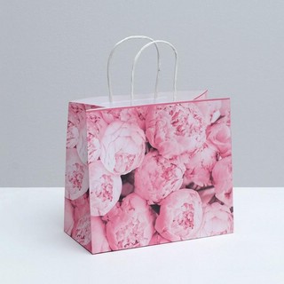 Пакет подарочный крафтовый «Пионы», 25 x 22 x 12 см