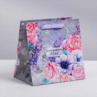 Пакет крафтовый квадратный «Цветочный вихрь», 30 x 30 x 12 см