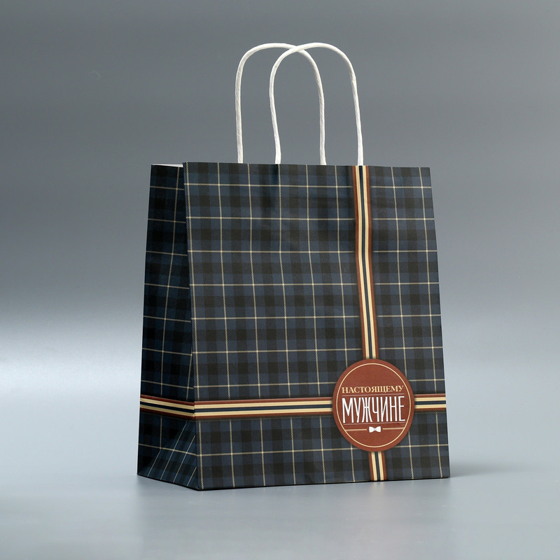 Пакет подарочный крафтовый «Клетка», 22 х 25 х 12 см