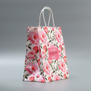 Пакет подарочный крафтовый «Самого прекрасного», цветы, 22 х 25 х 12 3