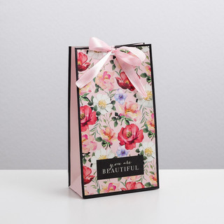 Пакет подарочный с лентой «You are beautiful», 13 x 23 x 7 см