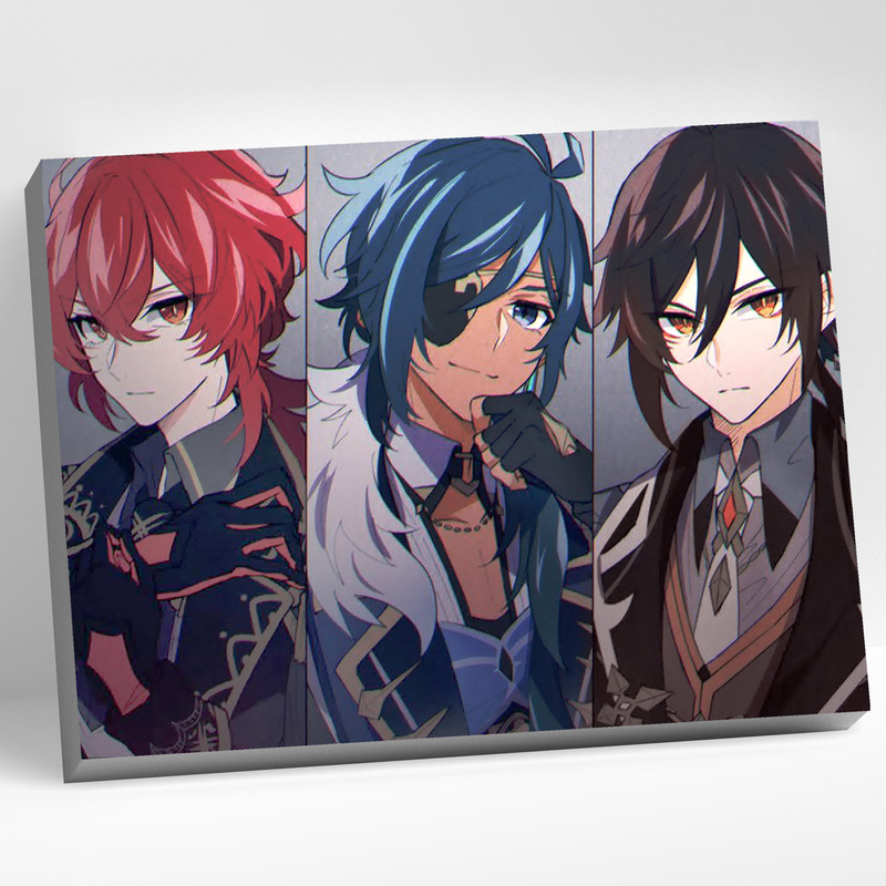 Картина по номерам 'Геншин Дилюк, Кэйа, Чжун Ли', 30х40 см, CHR0324