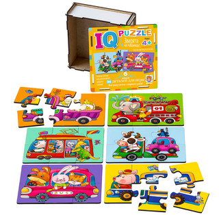Зверята на машинках. IQ Пазл деревянный, 4+ 3