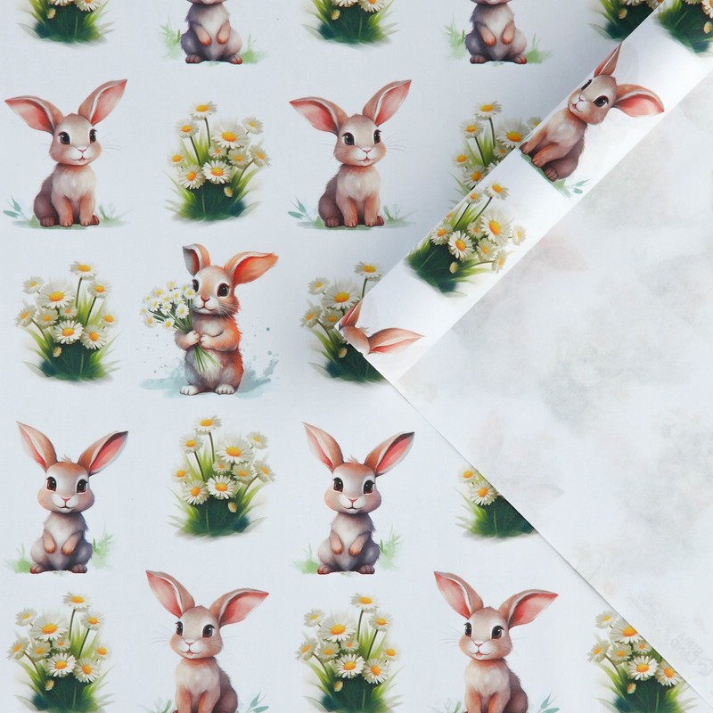 Бумага упаковочная крафтовая «Кролик с ромашками», 50 х 70 см