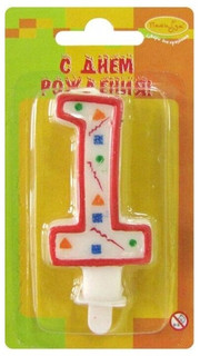 Свеча для торта Цифра 1, Конфетти красная