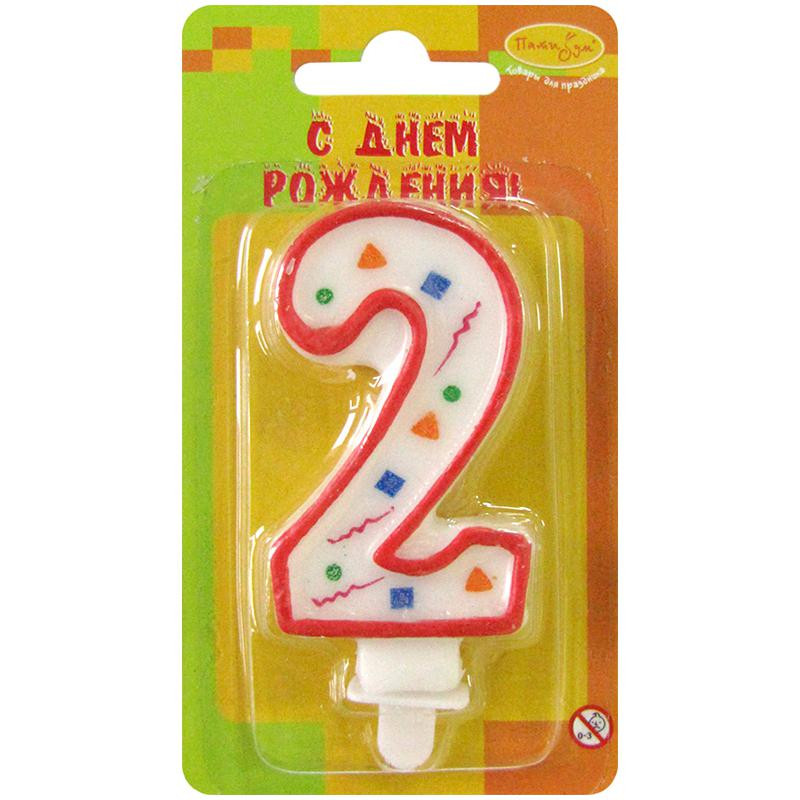 Свеча для торта Цифра 2, Конфетти красная