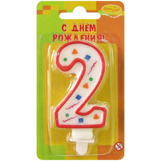 Свеча для торта Цифра 2, Конфетти красная