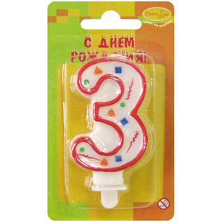 Свеча для торта Цифра 3, Конфетти красная