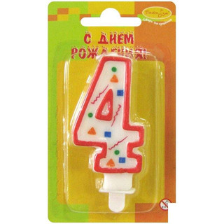 Свеча для торта Цифра 4, Конфетти красная