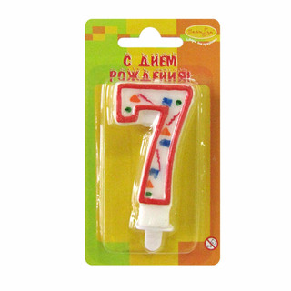 Свеча для торта Цифра 7, Конфетти красная