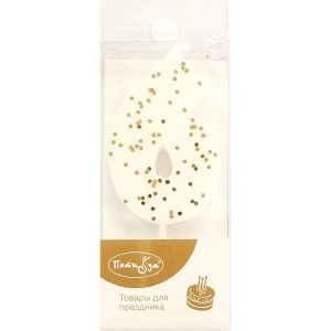 Свеча Цифра 6, размер 5 см, белая с блестками