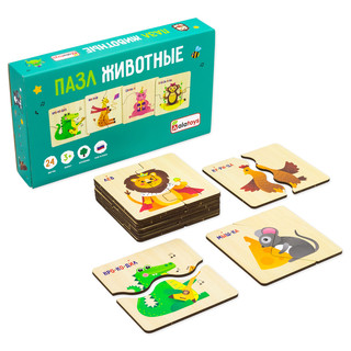Пазл для малышей 'Зверушки' половинки, деревянный, Alatoys 3