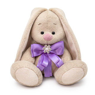 Зайка Ми с бантиком лавандового цвета и брошкой, 15 см, Budi ...