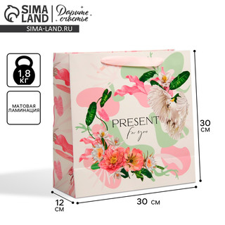 Пакет подарочный ламинированный квадратный 'Present for you' 30х30х12 см 2
