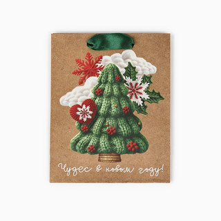 Пакет подарочный крафтовый вертикальный «Новогодняя ёлочка», 15х12х5.5 см 2