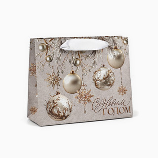 Пакет подарочный крафтовый вертикальный «С Новым годом», шары...