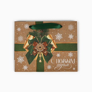 Пакет подарочный крафтовый вертикальный «Новогодний бант», 15х12х5.5 см 2