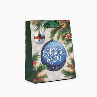 Пакет подарочный крафтовый вертикальный «С Новым годом», ёлоч...