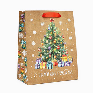 Пакет подарочный крафтовый вертикальный «С Новым годом», ёлка...