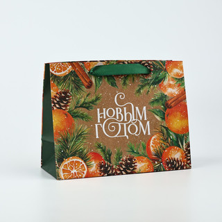 Пакет подарочный крафтовый вертикальный «С Новым годом», манд...
