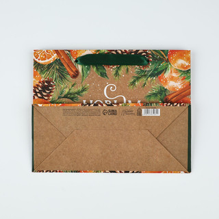 Пакет подарочный крафтовый вертикальный «С Новым годом», мандарины, 18х23х10 см 3