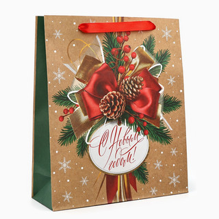 Пакет подарочный крафтовый вертикальный «С Новым годом», 26х3...